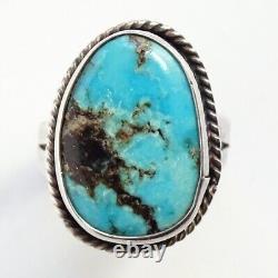 Vintage Navajo Native American Size 8 Oval Turquoise Ring 925 Sterling Silver
