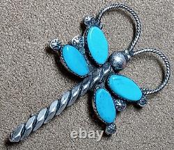 Vintage Navajo Native American Sterling Silver Turquoise Dragonfly Pin Brooch