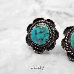 Vintage Navajo Native Sterling Silver Turquoise Southwestern Cuff Links