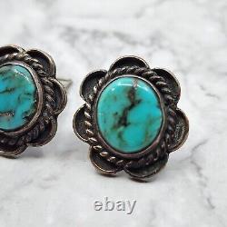 Vintage Navajo Native Sterling Silver Turquoise Southwestern Cuff Links