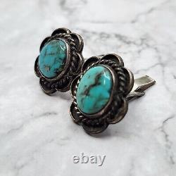 Vintage Navajo Native Sterling Silver Turquoise Southwestern Cuff Links