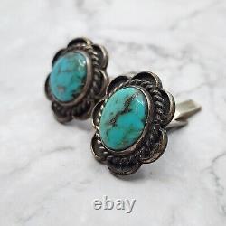 Vintage Navajo Native Sterling Silver Turquoise Southwestern Cuff Links