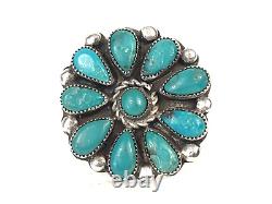 Vintage Navajo Natural Turquoise Sterling Silver 925 Flower Cluster Ring Sz 7.25