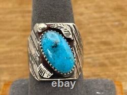 Vintage Navajo Old Pawn Sterling Silver Turquoise Mens ring size 9-1235.24