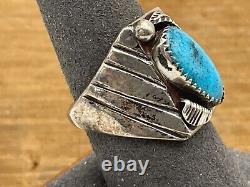 Vintage Navajo Old Pawn Sterling Silver Turquoise Mens ring size 9-1235.24