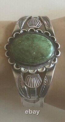 Vintage Navajo Old Pawn Turquoise Sterling Silver Cuff Bracelet Stamped 6.5