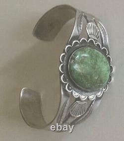 Vintage Navajo Old Pawn Turquoise Sterling Silver Cuff Bracelet Stamped 6.5