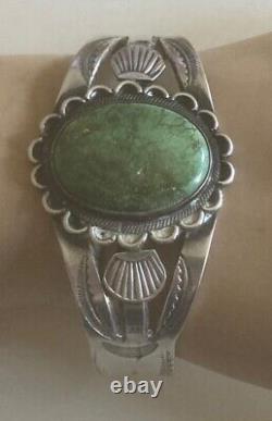 Vintage Navajo Old Pawn Turquoise Sterling Silver Cuff Bracelet Stamped 6.5