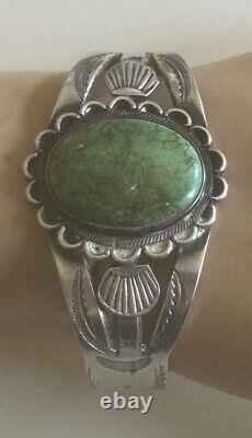 Vintage Navajo Old Pawn Turquoise Sterling Silver Cuff Bracelet Stamped 6.5