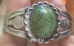 Vintage Navajo Old Pawn Turquoise Sterling Silver Cuff Bracelet Stamped 6.5