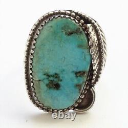 Vintage Navajo One Feather Oval Turquoise Ring Size 7 Great Stone 925 Sterling