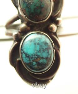 Vintage Navajo Quality 2 Stone Lander Blue Turquoise Sterling Silver Ring 5.75