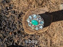 Vintage Navajo Ring Sterling Silver Massive Size Turquoise MOP Unsigned 10.5