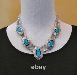 Vintage Navajo Shadow Box Sterling Silver Turquoise Bead Necklace