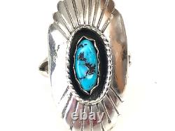 Vintage Navajo Shadowbox Natural Turquoise Sterling Silver 925 Ring Sz 7