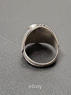 Vintage Navajo Sterling Silver 3 Turquoise Stone Ring Rare Design Large Ring