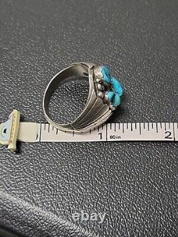 Vintage Navajo Sterling Silver 3 Turquoise Stone Ring Rare Design Large Ring