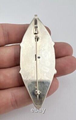 Vintage Navajo Sterling Silver Blue Gem Turquoise Pin Brooch Pendant 3 1/8