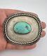 Vintage Navajo Sterling Silver Blue Gem Turquoise Stamped Belt Buckle 71.6g -3