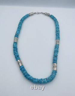 Vintage Navajo Sterling Silver & Blue Turquoise Beaded Necklace