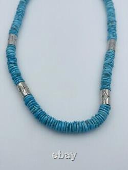 Vintage Navajo Sterling Silver & Blue Turquoise Beaded Necklace