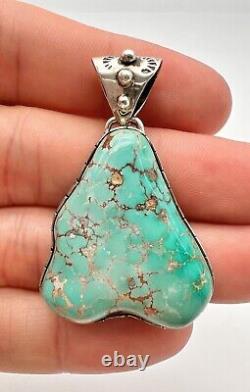 Vintage Navajo Sterling Silver CARICO LAKE Turquoise Stamped Pendant 1.75
