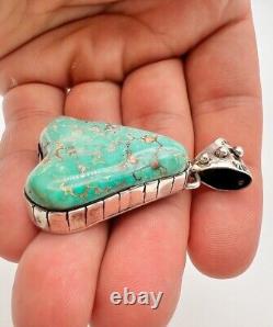 Vintage Navajo Sterling Silver CARICO LAKE Turquoise Stamped Pendant 1.75