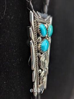 Vintage Navajo Sterling Silver High Grade Turquoise Bolo with Swirls Unsigned