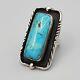 Vintage Navajo Sterling Silver High Grade Turquoise Elongated Ring Sz 5.5 10.7g