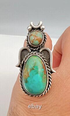 Vintage Navajo Sterling Silver King's Manassa Turquoise Insect Bug Ring 1.75