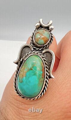 Vintage Navajo Sterling Silver King's Manassa Turquoise Insect Bug Ring 1.75