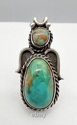 Vintage Navajo Sterling Silver King's Manassa Turquoise Insect Bug Ring 1.75