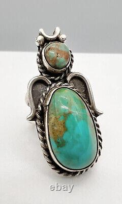 Vintage Navajo Sterling Silver King's Manassa Turquoise Insect Bug Ring 1.75