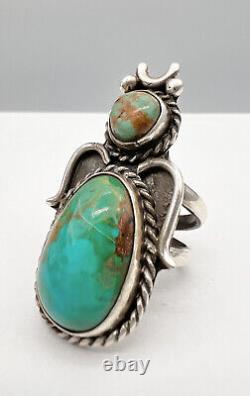 Vintage Navajo Sterling Silver King's Manassa Turquoise Insect Bug Ring 1.75