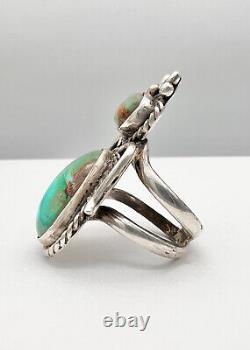 Vintage Navajo Sterling Silver King's Manassa Turquoise Insect Bug Ring 1.75