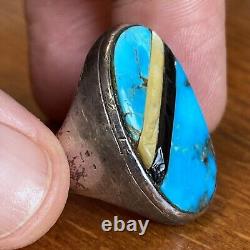 Vintage Navajo Sterling Silver Mens Ring Turquoise Cobblestone Size 11.5 19g