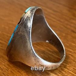 Vintage Navajo Sterling Silver Mens Ring Turquoise Cobblestone Size 11.5 19g