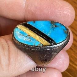 Vintage Navajo Sterling Silver Mens Ring Turquoise Cobblestone Size 11.5 19g