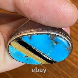 Vintage Navajo Sterling Silver Mens Ring Turquoise Cobblestone Size 11.5 19g