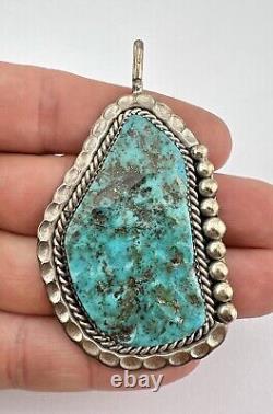 Vintage Navajo Sterling Silver Morenci Turquoise Stamped Pendant 3