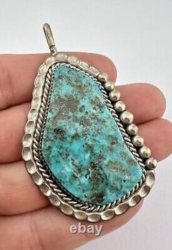 Vintage Navajo Sterling Silver Morenci Turquoise Stamped Pendant 3