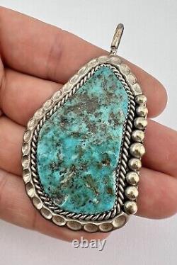 Vintage Navajo Sterling Silver Morenci Turquoise Stamped Pendant 3