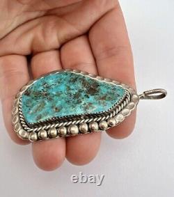 Vintage Navajo Sterling Silver Morenci Turquoise Stamped Pendant 3