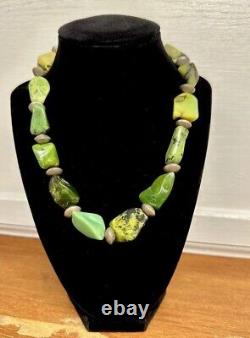 Vintage Navajo Sterling Silver Natural Green Carico Turquoise Bead Necklace