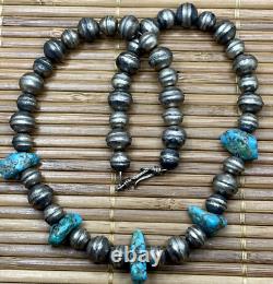 Vintage Navajo Sterling Silver Pearl Turquoise Necklace