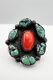 Vintage Navajo Sterling Silver Seafoam Turquoise & Coral Cluster Ring