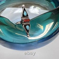 Vintage Navajo Sterling Silver Teardrop Turquoise Coral Ring Size 4.5