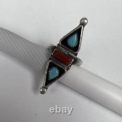 Vintage Navajo Sterling Silver Teardrop Turquoise Coral Ring Size 4.5