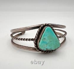 Vintage Navajo Sterling Silver Triangle Blue Kingman Turquoise Cuff Bracelet