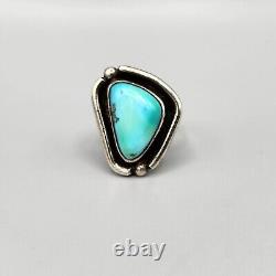 Vintage Navajo Sterling Silver Triangle Turquoise Shadow Box Ring Sz 5.25 7.9g